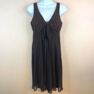 Vintage Y2K Womens Babydoll Forest Fairy Beaded Dress Sz 8P Brown HOCO Party